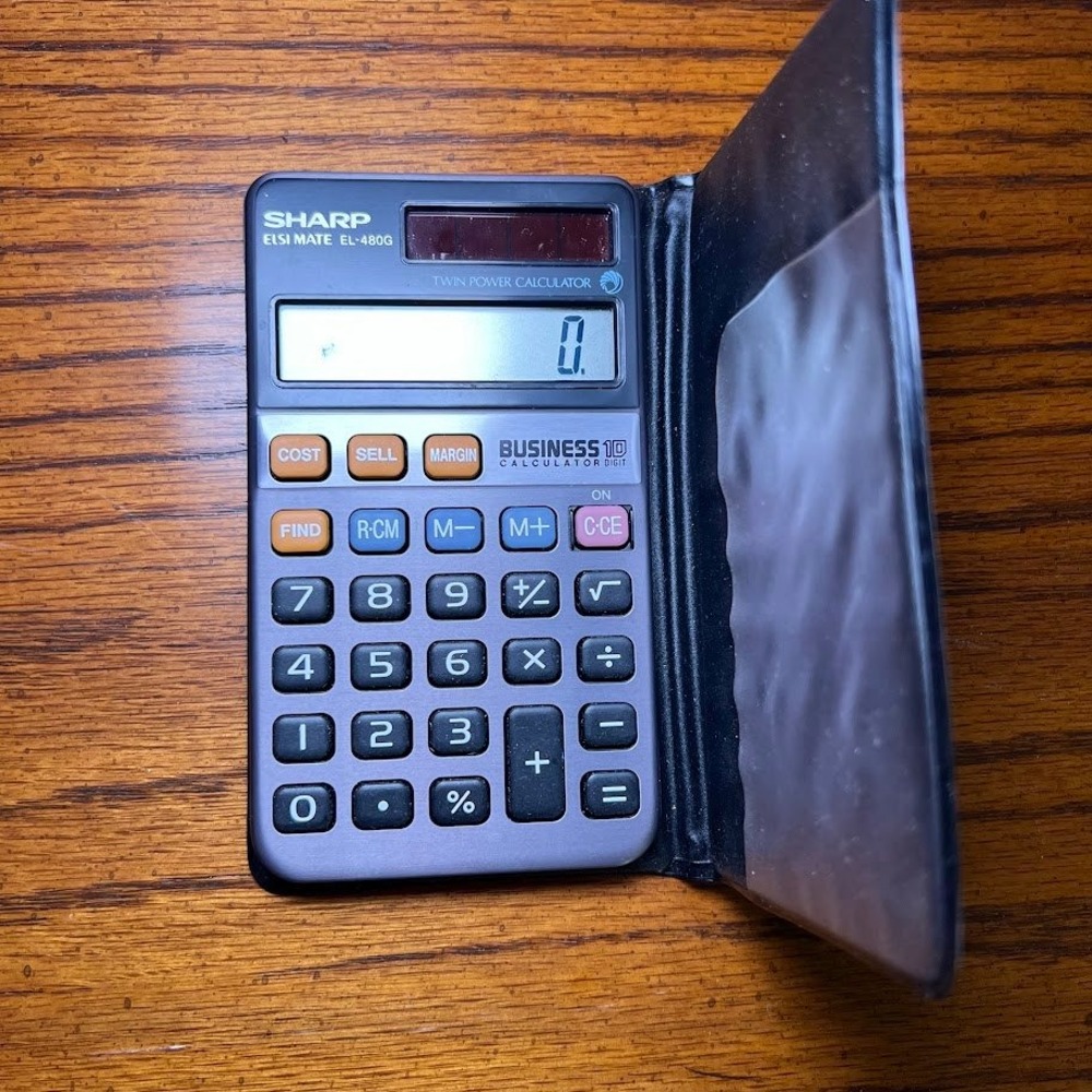Sharp Elsi Mate EL-480G Solar Cell Business 10 Digit Calculator with Wallet Case
